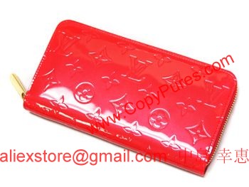 ルイヴィトン　LOUIS VUITTON　ヴィトン　財布　LV　ヴェルニ　ラウンドジップ長財布　ジッピーウォレット　ルージュグレナディン　M91732